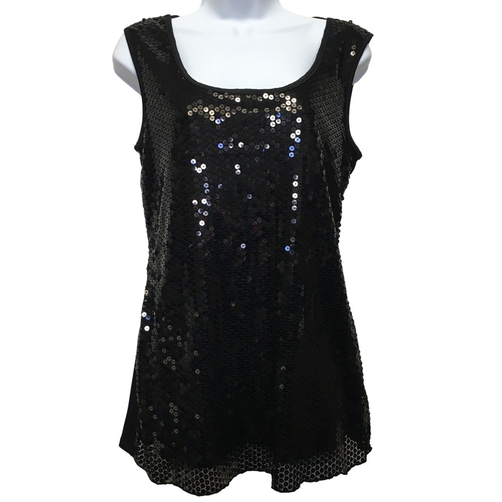 Y2K Charlotte Russe Sequin Tank Top Large Black Party Glam Night Out Vintage